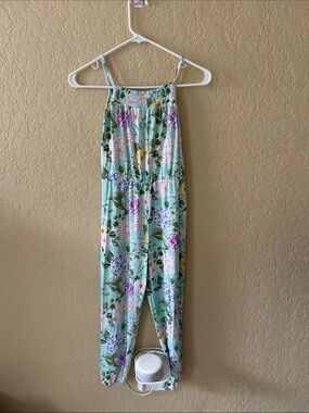 Posh Peanut Mint Floral Smocked Jumpsuit
